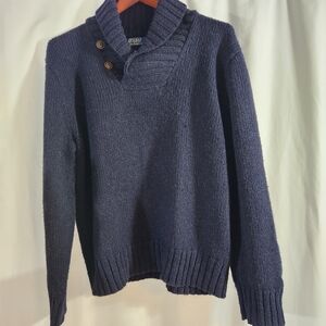Vintage Polo by Ralph Lauren Navy Preppy Shawl Collar Wool Blend Sweater Size XL